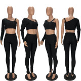 SC Sexy One Shoulder Long Sleeve Crop Top And Pants Two Piece Set XYF-9039