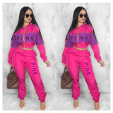 SC Pink Letter Print Tracksuit Patchwork 2 Piece Pants Set SHD-9430