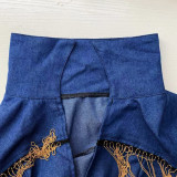 SC Sexy Tassel Long Sleeve Belted Denim Jumpsuits SHD-9210