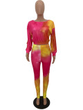 SC Tie Dye Rib Long Sleeve Two Piece Pants Set HTF-6038