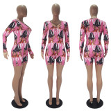 SC Casual Printed V Neck Long Sleeve Rompers SHD-9330