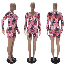 SC Casual Printed V Neck Long Sleeve Rompers SHD-9330
