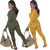 SC Casual Fashion V-neck Hooded Solid Color Sports Two Piece Set NYF-8016