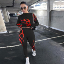 SC Sexy Print Long Sleeve Tops And Fitness Legging Pant Sports Two Piece Set NYF-8017