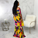 SC Sexy Printed Slash Neck Maxi Dress With Mask SMR-9720