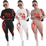 SC Sexy Print Long Sleeve Tops And Fitness Legging Pant Sports Two Piece Set NYF-8017