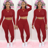 SC Fashion Solid Color Long Sleeve Sports Two Piece Set NYF-8011