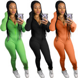 SC Fashion Solid Color Slim Sports Casual Ruched Jumpsuit NYF-8013