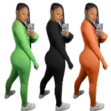 SC Fashion Solid Color Slim Sports Casual Ruched Jumpsuit NYF-8013