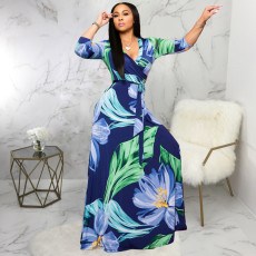 SC Plus Size V Neck Printed Maxi Dress SMR-9719