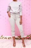 SC Long Sleeve Round Neck Pullover Casual Sports Solid Color Sweatshirts Set SFY-171