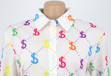 SC Casual Print Turn-down Collar Long Sleeve Blouse SFY-169