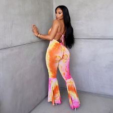 SC Sexy Tie Dye Print Halter Backless Jumpsuits RUF-0698