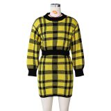 SC Plaid Sweater Tops+Bodycon Skirt Two Piece Sets ZSD-078