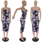 SC Sexy Tie Dye Ruched Slip Bodycon Midi Dress RUF-1672