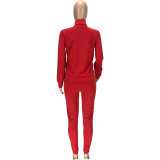 SC Fashion Casual Solid Color Zipper Pocket Long Sleeve Jacket Pants Sports Two Piece Set MEI-9113
