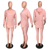 SC Fashion Casual Solid Color Split Hoodie Sweatshirt Two Piece Set MYP-8942