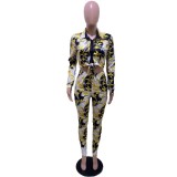 SC Casual Printed Blouse Top Long Pants 2 Piece Sets QZX-6166