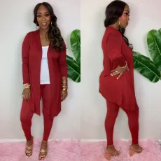 SC Solid Long Cloak And Pant Two Piece Sets QZX-6165