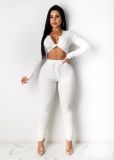 SC Solid Ribbed Long Sleeve Two Piece Pants Set SHA-6188