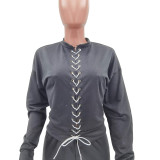 SC Sasual Lace Up Sweatshirt Two Piece Pants Set HM-6348