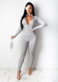 SC Fashion Embroidered Letters Rib Slim Fit Jumpsuit Without Mask OSM-6115