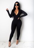 SC Fashion Embroidered Letters Rib Slim Fit Jumpsuit Without Mask OSM-6115