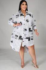 SC Plus Size 5XL Newspaper Print Irregular Shirt Dress BMF-038