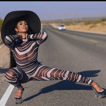 SC Sexy Mesh See Through Long Sleeve Jumpsuits DMF-8154