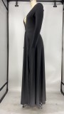 SC Sexy V Neck High Split Long Sleeve Maxi Dress XMY-9265
