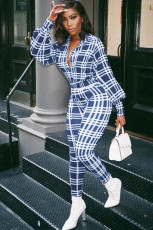 SC Plaid Print Long Sleeve One Piece Jumpsuits SFY-176
