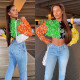 SC Fashion Print Colorful Splice Long Sleeve Top GLF-8070