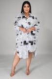 SC Plus Size 5XL Newspaper Print Irregular Shirt Dress BMF-038