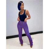 SC Sexy Plaid High Waist Ruched Stacked Pants YFS-3590
