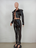 SC PU Leather Zipper Jacket And Pants Two Piece Sets YD-8293