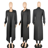 SC Plus Size Solid Long Coat+Tube Jumpsuits Two Piece Sets PIN-8508