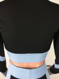 Sexy Rib Zipper Long Sleeve Slim Fitness 2 Piece Sets LA-3231