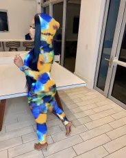 SC Casual Printed Hooded Zipper 2 Piece Pants Set FNN-8529