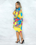 SC Plus Size Fashion Long Sleeve Printed Shirt Dress (Without Belt) QYF-5011