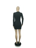 SC Elegant Ribbed Patchwork Long Sleeve Mini Dress CHY-1260