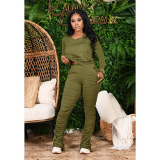 SC Solid Long Sleeve Stacked Pants Two Piece Sets SHA-6196