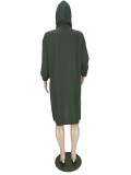 SC Plus Size Casual Loose Hooded Zipper Midi Dress NM-8321