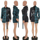 SC Casual Plaid Long Sleeve Sashes Shirt Dress NM-8327
