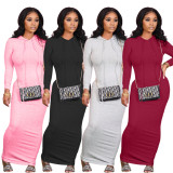 SC Solid Hooded Long Sleeve Maxi Dress BLX-7540