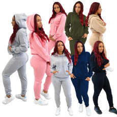 SC Casual Solid Hoodies Pants Two Piece Sets IV-8142