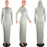 SC Solid Hooded Long Sleeve Maxi Dress BLX-7540