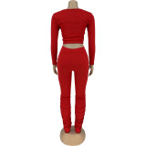 SC Solid Long Sleeve Stacked Pants Two Piece Sets FNN-8542