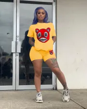 SC Plus Size Cartoon Print T Shirt Shorts Two Piece Sets SXF-0534