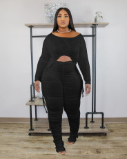 SC Slim Fit Drawstring Top And Stacked Pants Two Piece Sets XYF-9060