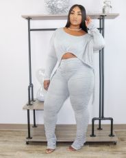 SC Slim Fit Drawstring Top And Stacked Pants Two Piece Sets XYF-9060